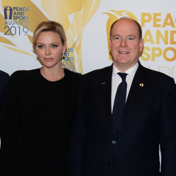 La princesse Charlene et le prince Albert de Monaco aux Peace and Sport Awards 2019, à Monaco, le 12 décembre 2019. © Eric Mathon / Palais princier - Michael Alesi / Direction de la Communication