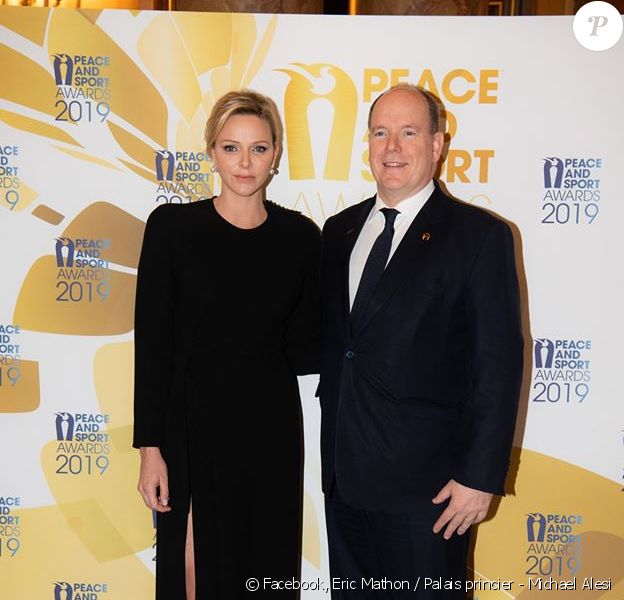 La princesse Charlene et le prince Albert de Monaco aux Peace and Sport Awards 2019, à Monaco, le 12 décembre 2019. © Eric Mathon / Palais princier - Michael Alesi / Direction de la Communication