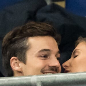 Camille Cerf (Miss France 2015) et son compagnon Cyrille - Tribunes lors du match de qualification pour l'Euro2020 "France - Turquie (1-1)" au Stade de France. Saint-Denis, le 14 octobre 2019. ©Cyril Moreau/Bestimage