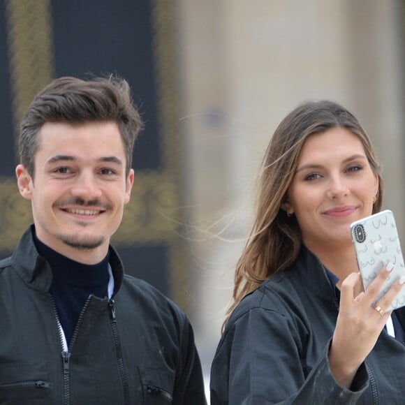 Camille Cerf (Miss France 2015) et son compagnon Cyrille participent à l'animation "Smash Perrier" dans la cadre des Internationaux de France de Roland-Garros 2019, à Paris, France, le 29 mai 2019. © Veeren/Bestimage