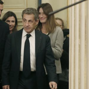 Exclusif - Nicolas Sarkozy et sa femme Carla Bruni-Sarkozy - Nicolas Sarkozy se voit décerner le 13e Prix Edgar Faure, lors d'une cérémonie organisée à la mairie du XVIème arrondissement. Paris le 12 novembre 2019. © Alain Guizard/Bestimage