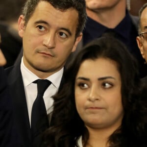 Le président de la République française Emmanuel Macron et Gérald Darmanin, ministre de l'Action et des Comptes Publics - Le président de la République française, sa femme et le pape copte orthodoxe au siège de la papauté copte à la cathédrale Saint-Marcdu Caire à Abbassia, Egypte, le 29 janvier 2019. © Dominique Jacovides/Bestimage