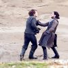 Theon Greyjoy (Alfie Allen) et Jon Snow (Kit Harington) lors du tournage de la 7e saison de ''Game of Thrones'' à Bilbao, le 25 octobre 2016.