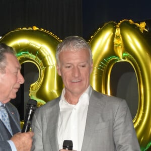 Le Professeur Claude Griscelli, le sélectionneur de l'équipe de France, Didier Deschamps (parrain des 30 ans de l'Opération Pièces Jaunes 2019) et Anne Barrère (Secrétaire Générale de la Fondation) lors du lancement de la 30ème édition de l'Opération Pièces Jaunes 2019 avec Lucrèce à l'Hôpital Necker-Enfants malades AP-HP à Paris, France, le 9 janvier 2019. © Coadic Guirec/Bestimage