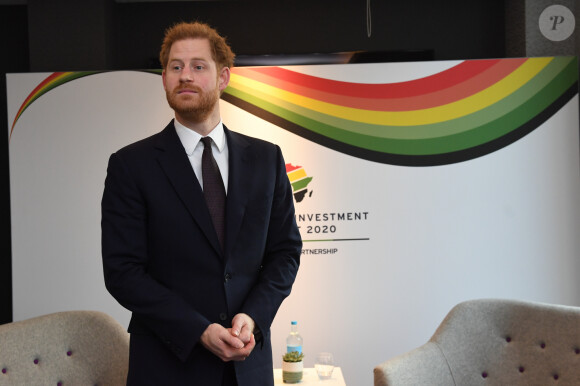 Le prince Harry, duc de Sussex lors du sommet Royaume-Uni-Afrique sur les investissements à l'hôtel Intercontinental à Londres le 20 janvier 2020.