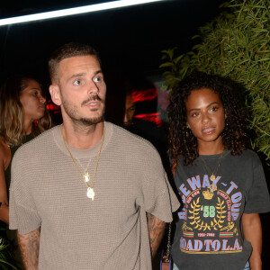 Exclusif - Matt Pokora (M. Pokora) et sa compagne Christina Milian à la sortie du VIP Room à Saint-Tropez, le 17 août 2018. © Rachid Bellak/Bestimage