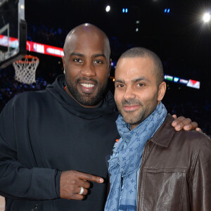 Teddy Riner et Tony Parker assistent au NBA Game Paris 2020 opposant les Milwaukee Bucks et les Charlotte Hornets à l'AccorHotels Arena. Paris, le 24 janvier 2020. © Veeren / Bestimage