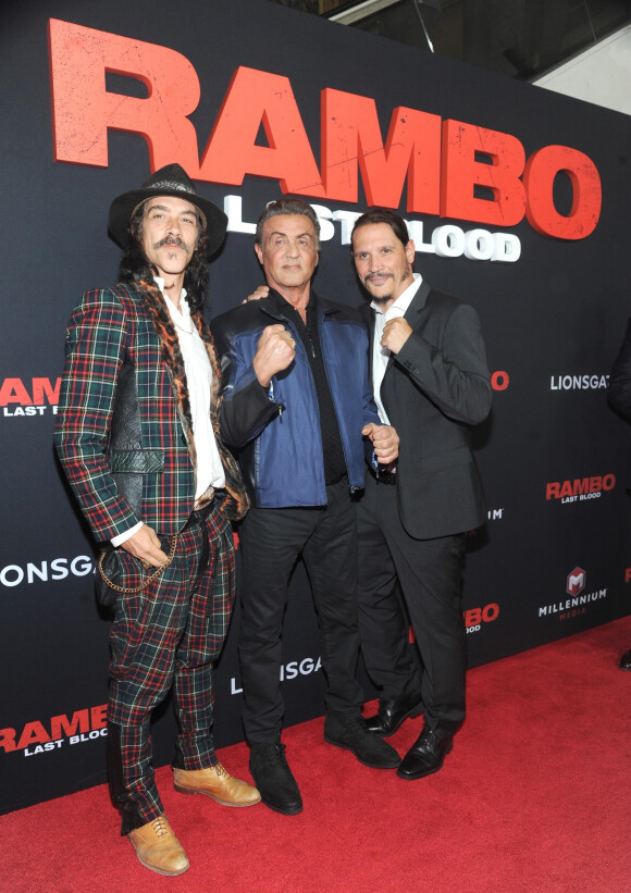 Oscar Jaenada, Sylvester Stallone, Sergio Peris-Mencheta à la première de "Rambo: Last Blood" au AMC Lincoln Center à New York, le 18 septembre 2019.