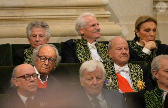 Semi-exclusif - Roman Polanski, Yann Arthus-Bertrand et Farah Pahlavi lors de la cérémonie d'installation de F.Mitterrand à l'académie des Beaux-Arts à Paris, France, le 5 février 2020. © Veeren/Bestimage