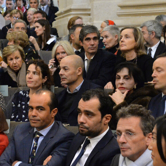 Mazarine Pingeot Mitterrand, son mari Didier Le Bret, Saïd Kasmi-Mitterrand, Jihed Gasmi-Mitterrand, Mathieu Mitterrand et sa femme lors de la cérémonie d'installation de Frédéric Mitterrand à l'académie des Beaux-Arts à Paris, France, le 5 février 2020. © Veeren/Bestimage