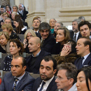 Mazarine Pingeot Mitterrand, son mari Didier Le Bret, Saïd Kasmi-Mitterrand, Jihed Gasmi-Mitterrand, Mathieu Mitterrand et sa femme lors de la cérémonie d'installation de Frédéric Mitterrand à l'académie des Beaux-Arts à Paris, France, le 5 février 2020. © Veeren/Bestimage