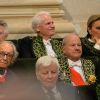 Roman Polanski, Yann Arthus-Bertrand et Farah Pahlavi lors de la cérémonie d'installation de Frédéric Mitterrand à l'académie des Beaux-Arts à Paris, France, le 5 février 2020. © Veeren/Bestimage