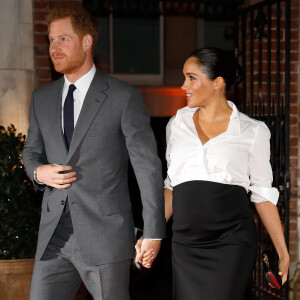 Le prince Harry, duc de Sussex, et Meghan Markle, enceinte, duchesse de Sussex, arrivent au Endeavour fund Awards au Drapers' Hall à Londres le 7 février 2019.