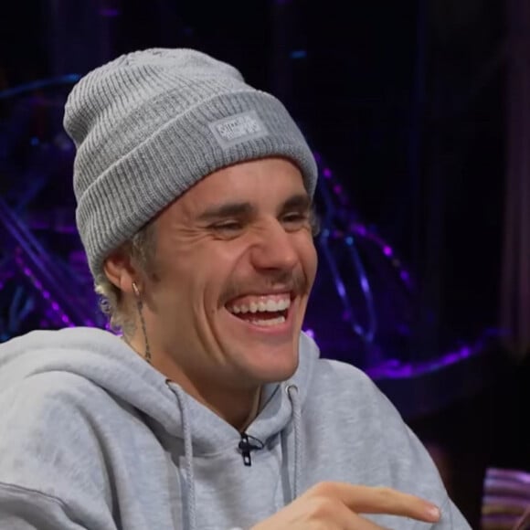 Justin Bieber a préféré manger un yaourt aux fourmis et aux scorpions plutôt que de se raser la moustache lors d'un jeu sur le plateau de l'émission "The Late Late Show", animé par J. Corden. Los Angeles. Le 20 février 2020.