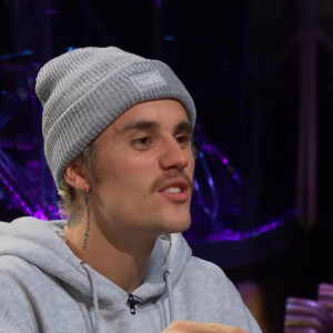 Justin Bieber a préféré manger un yaourt aux fourmis et aux scorpions plutôt que de se raser la moustache lors d'un jeu sur le plateau de l'émission "The Late Late Show", animé par J. Corden. Los Angeles. Le 20 février 2020.