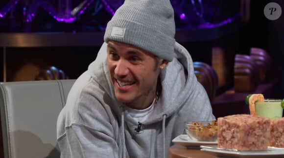 Justin Bieber a préféré manger un yaourt aux fourmis et aux scorpions plutôt que de se raser la moustache lors d'un jeu sur le plateau de l'émission "The Late Late Show", animé par J. Corden. Los Angeles. Le 20 février 2020.