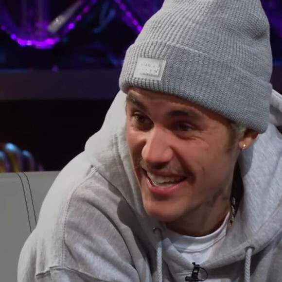 Justin Bieber a préféré manger un yaourt aux fourmis et aux scorpions plutôt que de se raser la moustache lors d'un jeu sur le plateau de l'émission "The Late Late Show", animé par J. Corden. Los Angeles. Le 20 février 2020.
