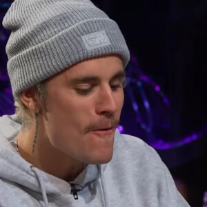 Justin Bieber a préféré manger un yaourt aux fourmis et aux scorpions plutôt que de se raser la moustache lors d'un jeu sur le plateau de l'émission "The Late Late Show", animé par J. Corden. Los Angeles. Le 20 février 2020.