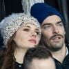 Camille Lacourt et sa compagne Alice Detollenaere (Miss Bourgogne 2010) dans les tribunes lors du match de championnat de Ligue 1 Conforama opposant le Paris Saint-Germain (PSG) aux Girondins de Bordeaux au Parc des Princes à Paris, France, le 23 février 2020. Le PSG a gagné 4-3. © Cyril Moreau/Bestimage