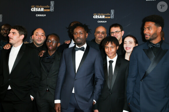Damien Bonnard, Ladj Ly, Al-Hassan Ly, Djebril Zonga et l'équipe du film "Les Misérables" lors du photocall lors de la 45ème cérémonie des César à la salle Pleyel à Paris le 28 février 2020 © Dominique Jacovides / Olivier Borde / Bestimage