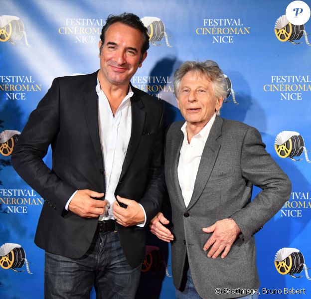 Jean Dujardin et Roman Polanski durant la soirée de clôture de la 1ere édition du Festival Ciné Roman à Nice le 26 octobre 2019. © Bruno Bebert / Bestimage