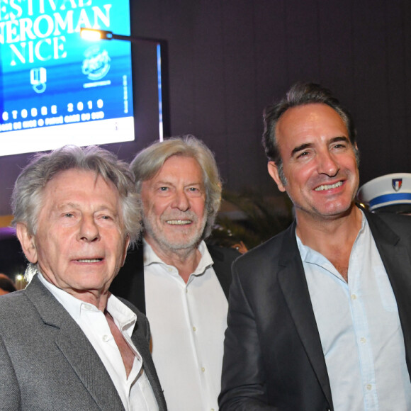Roman Polanski, Daniel Benoin et Jean Dujardin durant la soirée de clôture de la 1ere édition du Festival Ciné Roman à Nice le 26 octobre 2019. © Bruno Bebert / Bestimage