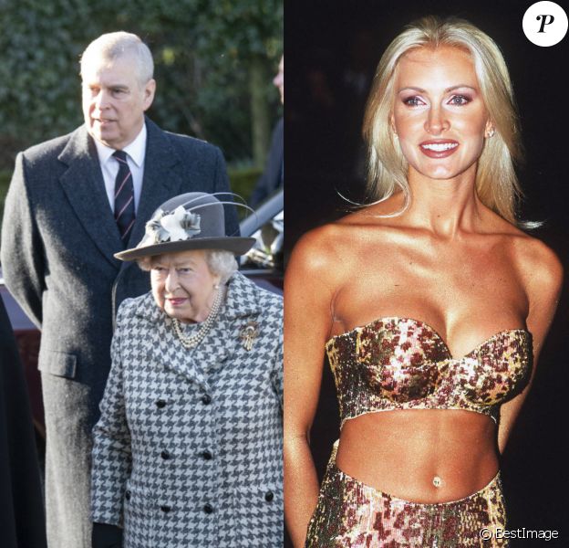 Caprice Bourret, ex-conquête du prince Andrew qui a osé prendre place sur le trône de la reine. Ici, le prince Andrew et Elizabeth II en 2020. Caprice Bourret en 1997.