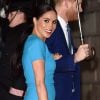 Le prince Harry, duc de Sussex, et Meghan Markle, duchesse de Sussex arrivent à la cérémonie des Endeavour Fund Awards au Mansion House à Londres, Royaume Uni, le 5 mars 2020.