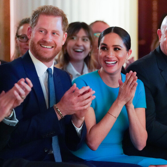 Le prince Harry, duc de Sussex, et Meghan Markle, duchesse de Sussex lors de la cérémonie des Endeavour Fund Awards au Mansion House à Londres, Royaume Uni, le 5 mars 2020.