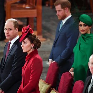 Le prince William, duc de Cambridge, et Kate Middleton, duchesse de Cambridge, le prince Harry, duc de Sussex, et Kate Catherine Middleton, duchesse de Sussex - La famille royale d'Angleterre lors de la cérémonie du Commonwealth en l'abbaye de Westminster à Londres. Le 9 mars 2020.