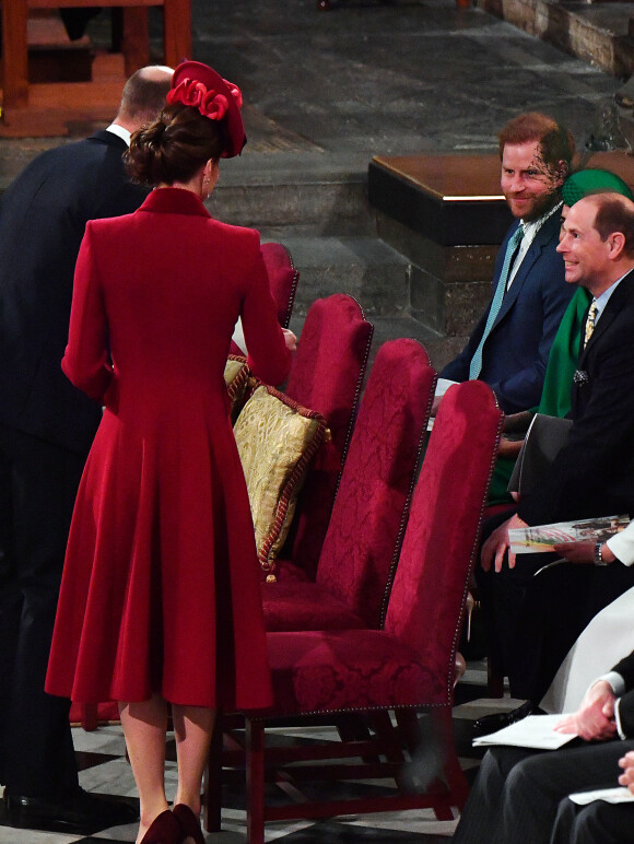 Kate Middleton, duchesse de Cambridge, le prince William, duc de Cambridge, le prince Edward, comte de Wessex, Meghan Markle, duchesse de Sussex et le prince Harry, duc de Sussex - La famille royale d'Angleterre lors de la cérémonie du Commonwealth en l'abbaye de Westminster à Londres. Le 9 mars 2020.