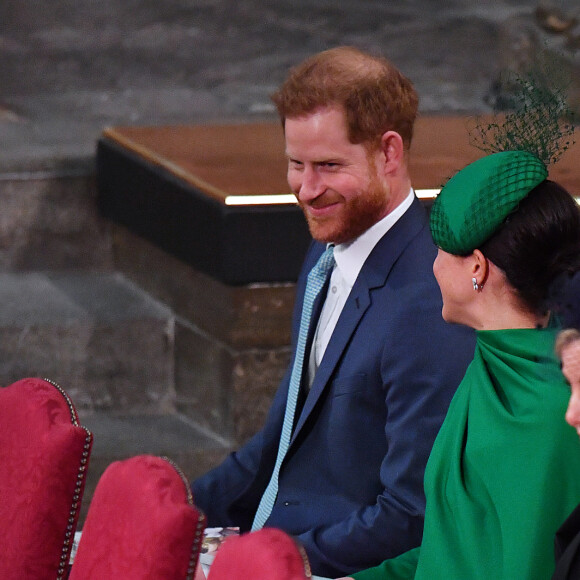 Le prince William, duc de Cambridge, et Kate Middleton, duchesse de Cambridge, le prince Harry, duc de Sussex, Meghan Markle, duchesse de Sussex et la comtesse Sophie de Wessex - La famille royale d'Angleterre lors de la cérémonie du Commonwealth en l'abbaye de Westminster à Londres. Le 9 mars 2020.