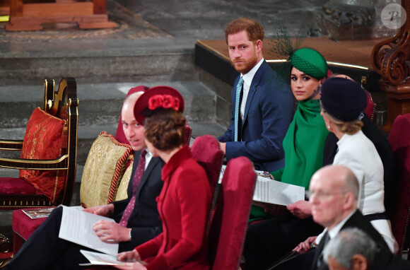 Le prince William, duc de Cambridge, et Kate Catherine Middleton, duchesse de Cambridge, le prince Harry, duc de Sussex, et Kate Catherine Middleton, duchesse de Sussex - La famille royale d'Angleterre lors de la cérémonie du Commonwealth en l'abbaye de Westminster à Londres. Le 9 mars 2020.