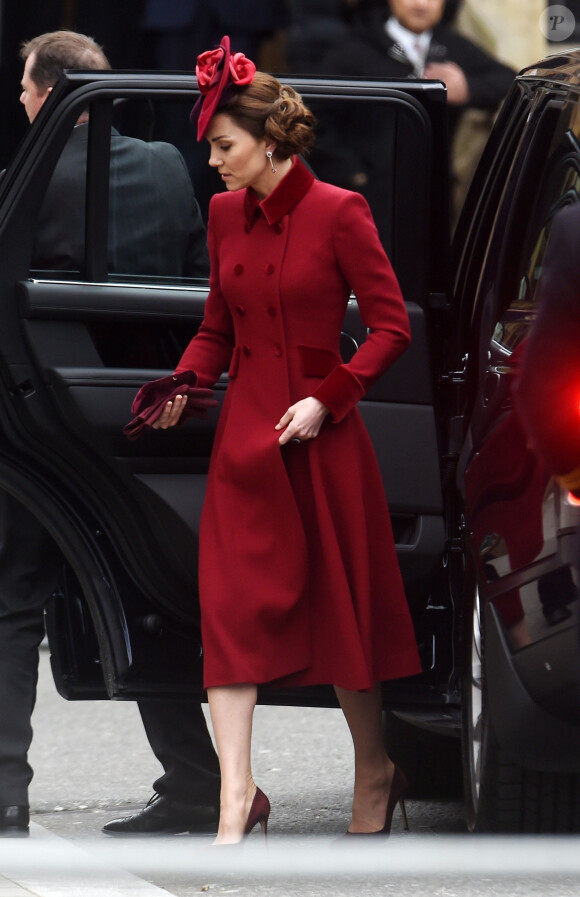Kate Catherine Middleton, duchesse de Cambridge - La famille royale d'Angleterre à son arrivée à la cérémonie du Commonwealth en l'abbaye de Westminster à Londres. Le 9 mars 2020.