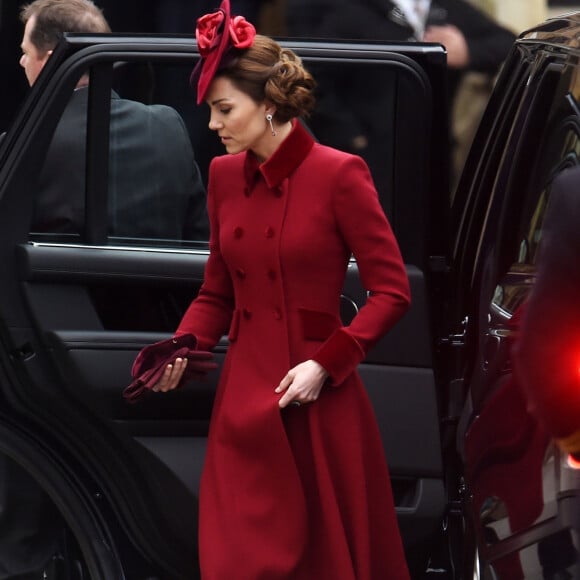 Kate Catherine Middleton, duchesse de Cambridge - La famille royale d'Angleterre à son arrivée à la cérémonie du Commonwealth en l'abbaye de Westminster à Londres. Le 9 mars 2020.