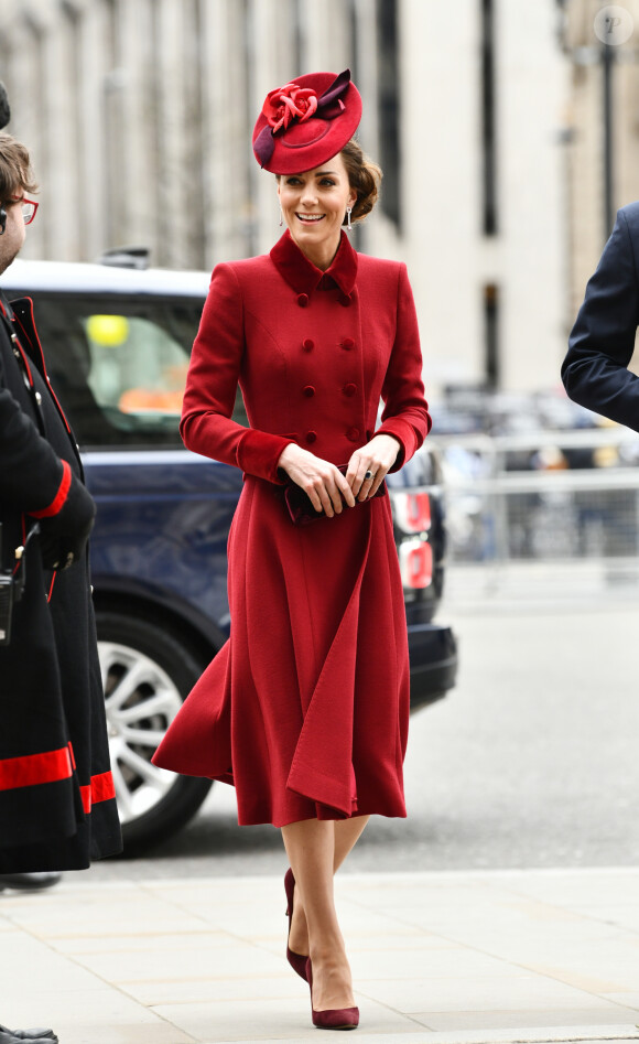Kate Middleton, duchesse de Cambridge - La famille royale d'Angleterre à son arrivée à la cérémonie du Commonwealth en l'abbaye de Westminster à Londres. Le 9 mars 2020.