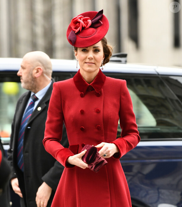 Kate Catherine Middleton, duchesse de Cambridge - La famille royale d'Angleterre à son arrivée à la cérémonie du Commonwealth en l'abbaye de Westminster à Londres. Le 9 mars 2020.