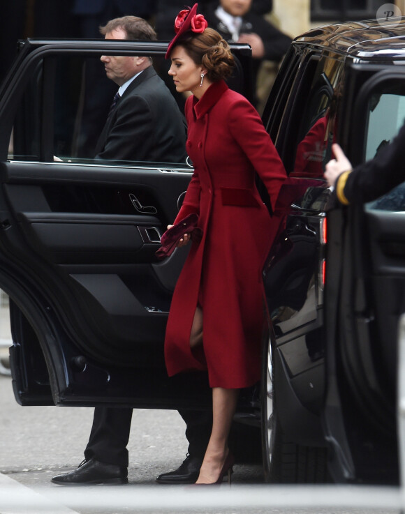 Kate Middleton, duchesse de Cambridge - La famille royale d'Angleterre à son arrivée à la cérémonie du Commonwealth en l'abbaye de Westminster à Londres. Le 9 mars 2020.