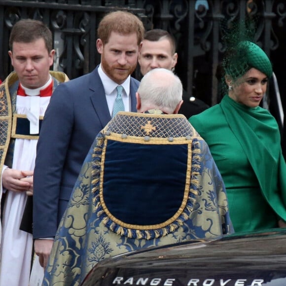 Le prince Harry et Meghan Markle lors de la cérémonie du Commonwealth Day en l'abbaye de Westminster à Londres, le 9 mars 2020.