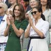 Catherine (Kate) Middleton, duchesse de Cambridge, Meghan Markle, duchesse de Sussex, et Pippa Middleton dans les tribunes lors de la finale femme de Wimbledon "Serena Williams - Simona Halep (2/6 - 2/6) à Londres, le 13 juillet 2019. © Ray Tang/London News Pictures via Zuma Press/Bestimage