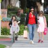 Jennifer Garner avec ses enfants Violet, Seraphina et Samuel à Los Angeles le 14 février 2017