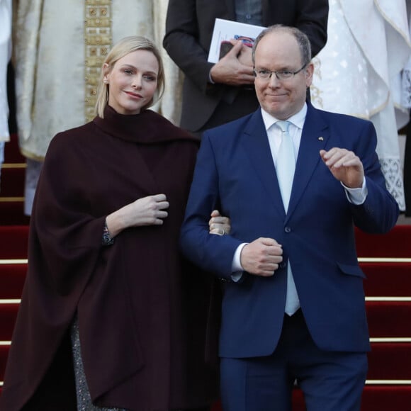 Exclusif - Le prince Albert II de Monaco et la princesse Charlene lors de l'ordination du nouvel archevêque de la Principauté de Monaco, Dominique Marie David, à Monaco le 8 mars 2019. Monseigneur Dominique Marie David remplace Monseigneur Bernard Barsi en poste à Monaco depuis l'an 2000. © Claudia Albuquerque/ Bestimage