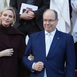 Exclusif - Le prince Albert II de Monaco et la princesse Charlene lors de l'ordination du nouvel archevêque de la Principauté de Monaco, Dominique Marie David, à Monaco le 8 mars 2019. Monseigneur Dominique Marie David remplace Monseigneur Bernard Barsi en poste à Monaco depuis l'an 2000. © Claudia Albuquerque/ Bestimage