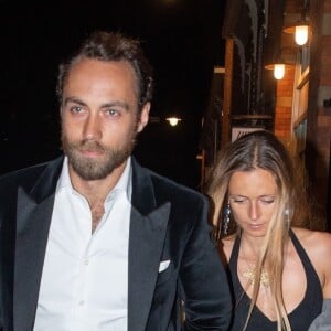 James Middleton et sa compagne Alizee Thevenet - Exclusif - Prix spécial - No web - Les célébrités arrivent au diner après avoir assisté au mariage de Lady G. Windsor et T. Kingston dans la chapelle Saint-Georges du château de Windsor, le 19 mai 2019.