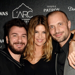 Exclusif - Michaël Youn et sa compagne Isabelle Funaro, avec Loïc Berardengo - Inauguration du Club-Restaurant "L'Arc Courchevel" en association avec le restaurant "Caviar Kaspia Courchevel" au coeur des Trois Vallées à Courchevel, le 17 décembre 2015. Moma Group et Caviar Kaspia succèdent à Nicolas Tournier - propriétaire du Lana Courchevel - en reprenant les Caves Courchevel, pour en faire un vrai lieu de vie unique. Ce nouveau rendez-vous rassemblera tous les codes, les univers et l'excellence de ces deux institutions parisiennes pour animer la célèbre station de ski tout au long de la saison hivernale. © Rachid Bellak/Bestimage