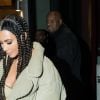 Kanye West, Kim Kardashian, North West, Penelope Disick quittent le restaurant "Le Piaf" ou avait lieu l'after party de la 8ème collection Yeezy à Paris le 2 mars 2020
