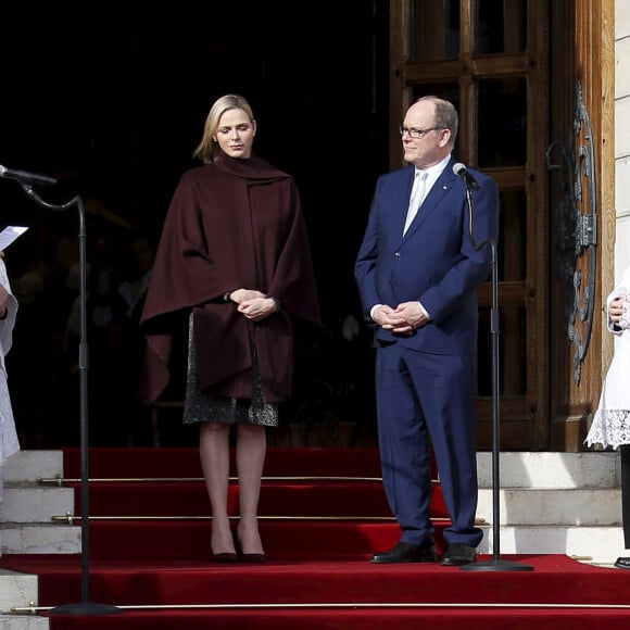 Exclusif - Le prince Albert II de Monaco et la princesse Charlene lors de l'ordination du nouvel archevêque de la principauté à Monaco, monseigneur Dominique-Marie DavidExclusif - Ordination du nouvel archevêque de la Prinpauté de Monaco, Dominique Marie David, en présence du prince Souverain Albert II de Monaco et sa femme la princesse Charlene à Monaco le 8 mars 2019. Monseigneur Dominique Marie David remplace Monseigneur Bernard Barsi en poste à Monaco depuis l'an 2000. © Jean-François Ottonello / Nice-Matin / Bestimage