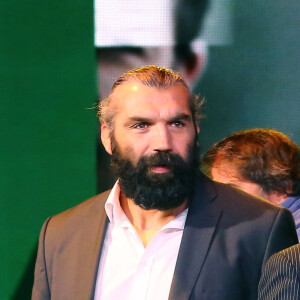 Sébastien Chabal - Conférence de presse du groupe NextRadioTV qui regroupe BFM TV et RMC à Paris le 2 septembre 2015.