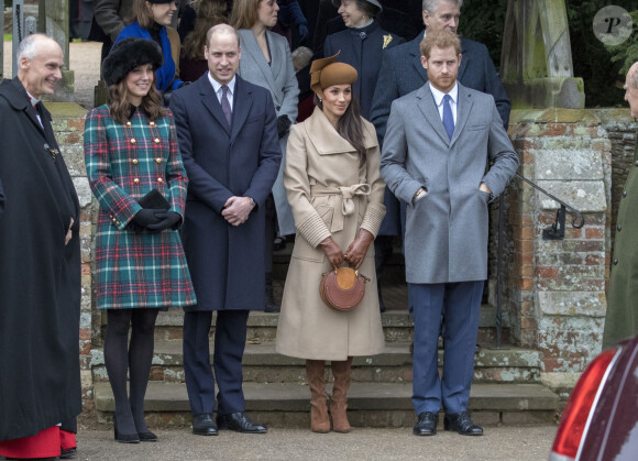 Kate Middleton, et le prince William, avec le prince Harry et sa fiancée Meghan Markle - La famille royale d'Angleterre arrive à l'église St Mary Magdalene pour la messe de Noël à Sandringham le 25 décembre 2017
