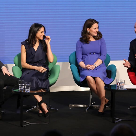 Le prince Harry, Meghan Markle, Catherine Kate Middleton (enceinte), duchesse de Cambridge, le prince William, duc de Cambridge lors du premier forum annuel de la Fondation Royale à Londres le 28 février 2018.